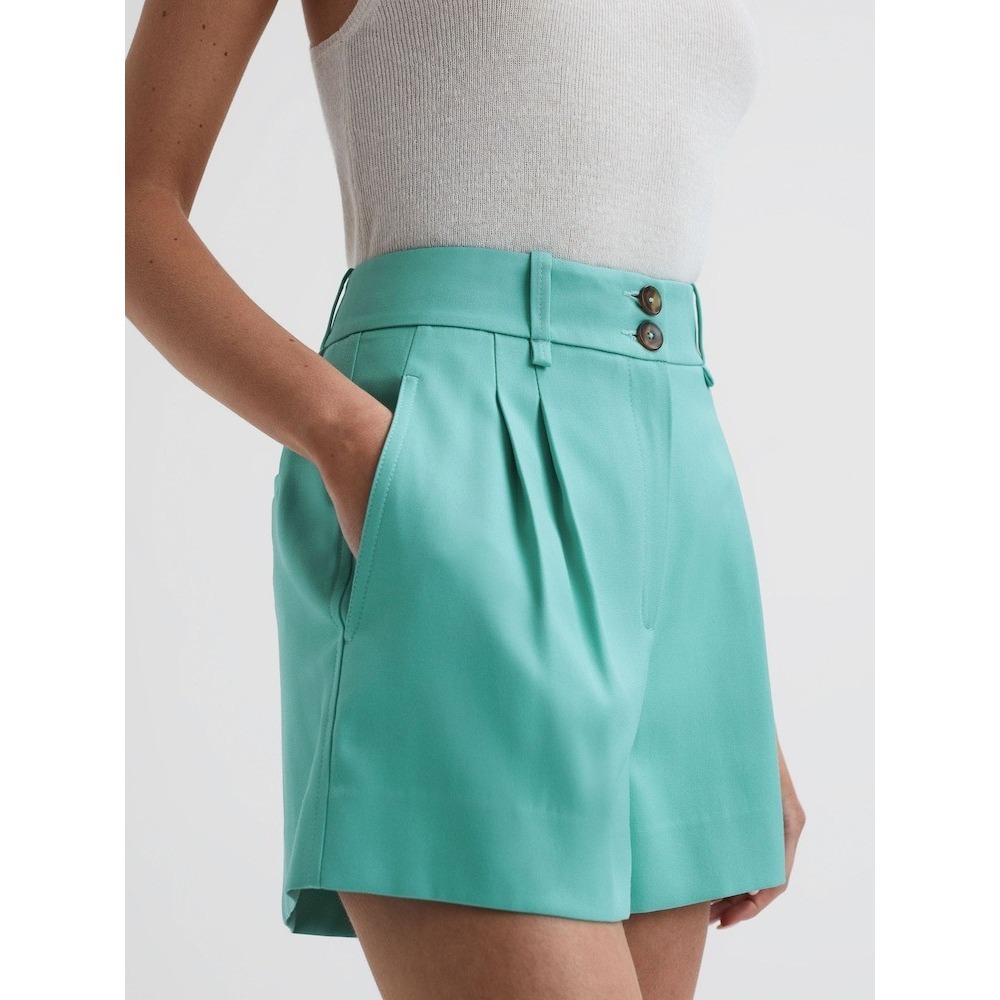 Reiss Turquoise Tailored High Waisted Pleated Shorts Womens Size USA 10 NEW